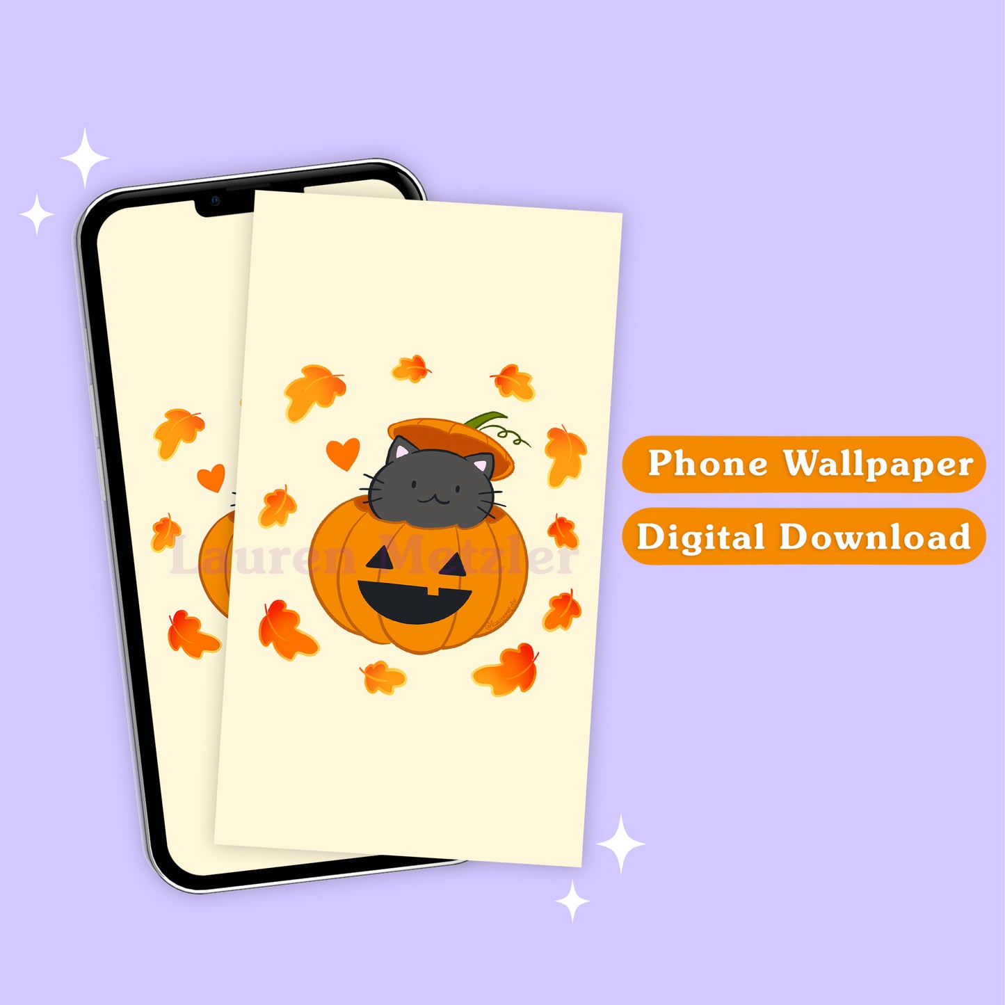 Butternut the Pumpkin Kitty Phone Wallpaper - Digital Download