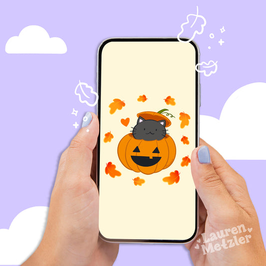Butternut the Pumpkin Kitty Phone Wallpaper - Digital Download