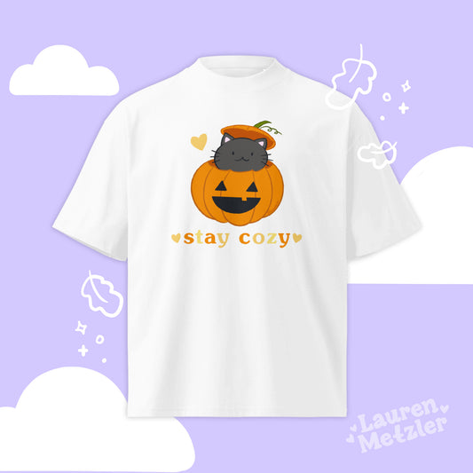 Butternut the Pumpkin Kitty - Unisex organic oversized high neck t-shirt