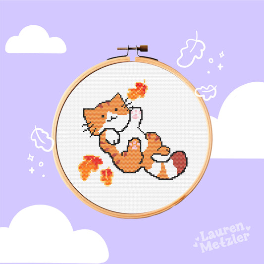 Cinnamon Cat Cross Stitch Pattern PDF | Cozy Fall Kitty Embroidery Design for Halloween & Autumn Decor