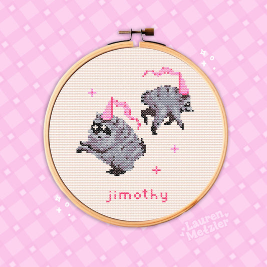 Jimothy Cross Stitch Pattern PDF | Cozy Jimothy the Racoon Embroidery Design